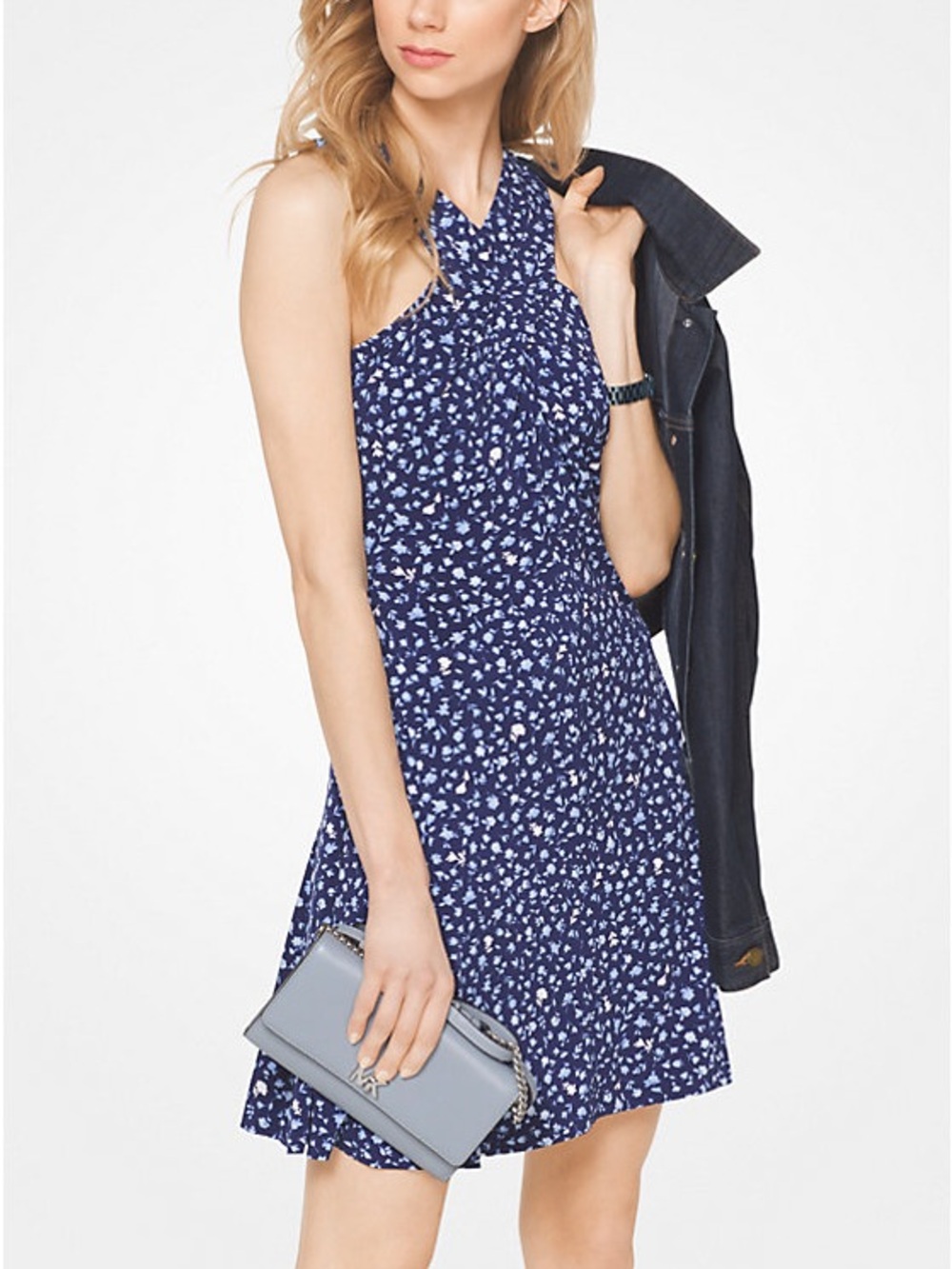Michael Kors Navy and White Halter Mini Dress
